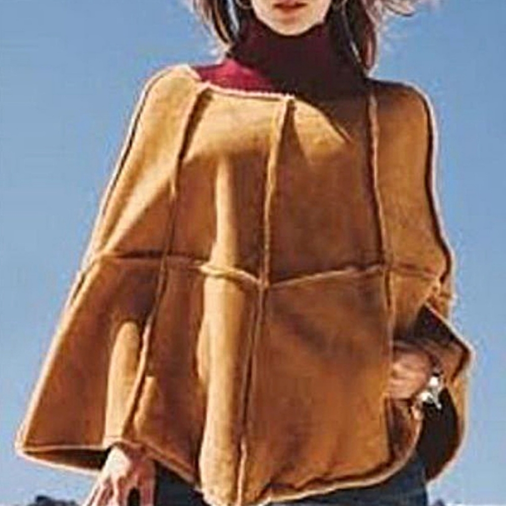 Women's Camel Suede Poncho Sweater